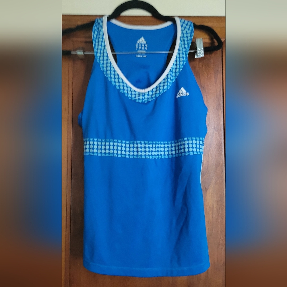 Adidas Vibrant Blue Tank with Patterned Trim #16